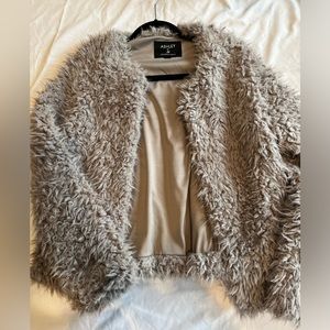 Grey, cropped fuzzy coat, size small